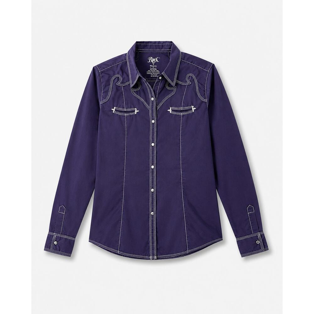 Rock 47 Wrangler Purple Embroidered Western Snap Shirt Large